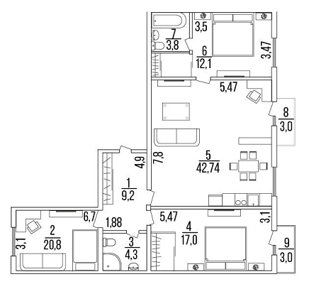 3-комнатная 118.5 м² в ЖК Воробьевы Горы на Полях от 14 300 грн/м², Харьков