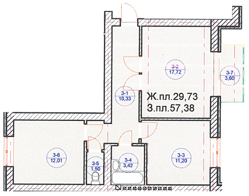 2-комнатная 57.38 м² в ЖК Княжий от застройщика, Винница