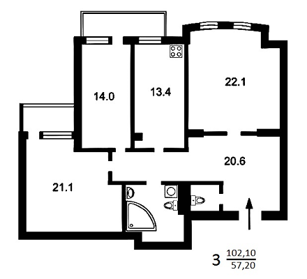 3-комнатная 102.1 м² в ЖК на ул. Гоголевская, 43 от застройщика, Киев