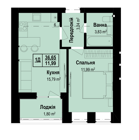 1-комнатная 36.65 м² в ЖК Vlasna от 14 000 грн/м², с. Ходосовка