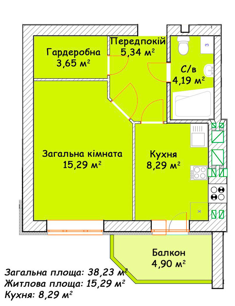 1-комнатная 38.23 м² в ЖК Status от 14 400 грн/м², г. Ирпень