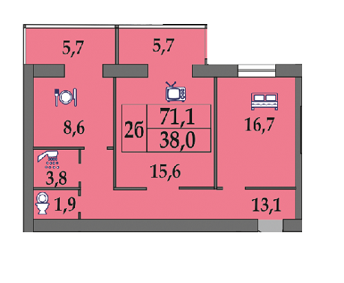 2-комнатная 71.1 м² в ЖК Семейный от застройщика, г. Каменец-Подольский