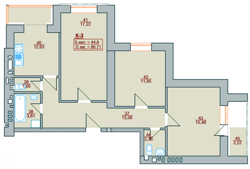 3-кімнатна 80.71 м² в ЖК Молодіжний від забудовника, Івано-Франківськ