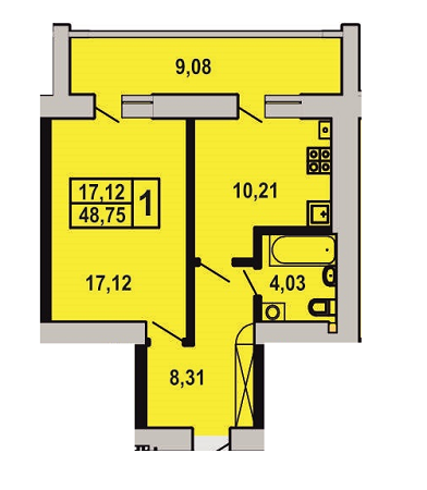 1-комнатная 48.75 м² в ЖК на вул. Єршова / вул. Відродження от застройщика, с. Липины