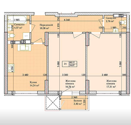 2-кімнатна 68.12 м² в ЖК на вул. Героїв УПА, 73 від забудовника, Львів