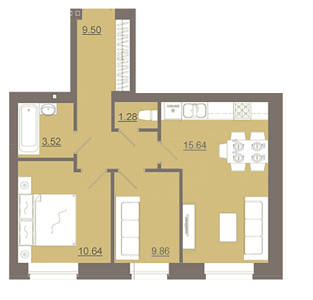 2-комнатная 50.27 м² в ЖК Місто комфорту на Незалежності от застройщика, пгт Брюховичи