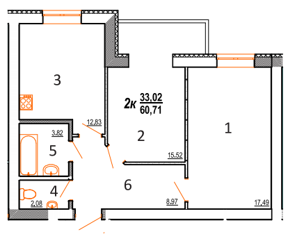 2-комнатная 60.71 м² в ЖК Маєток Боздош от 11 350 грн/м², Ужгород