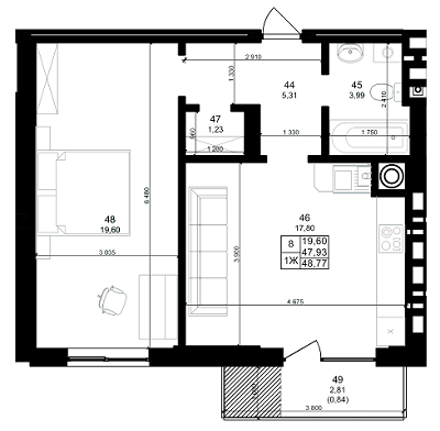 1-комнатная 48.77 м² в ЖК Dolce Vita от застройщика, Львов