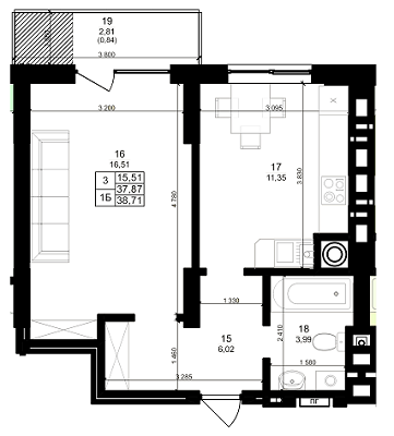 1-комнатная 38.71 м² в ЖК Dolce Vita от застройщика, Львов