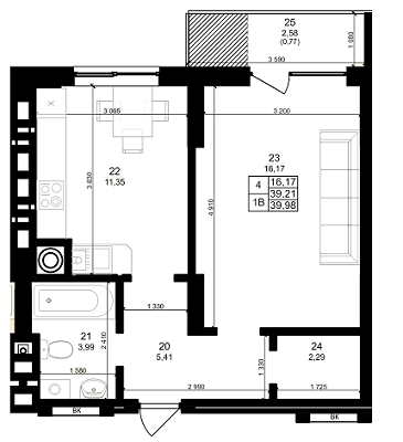 1-комнатная 39.98 м² в ЖК Dolce Vita от застройщика, Львов
