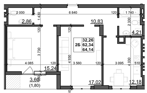 2-комнатная 61.14 м² в ЖК Dolce Vita от застройщика, Львов