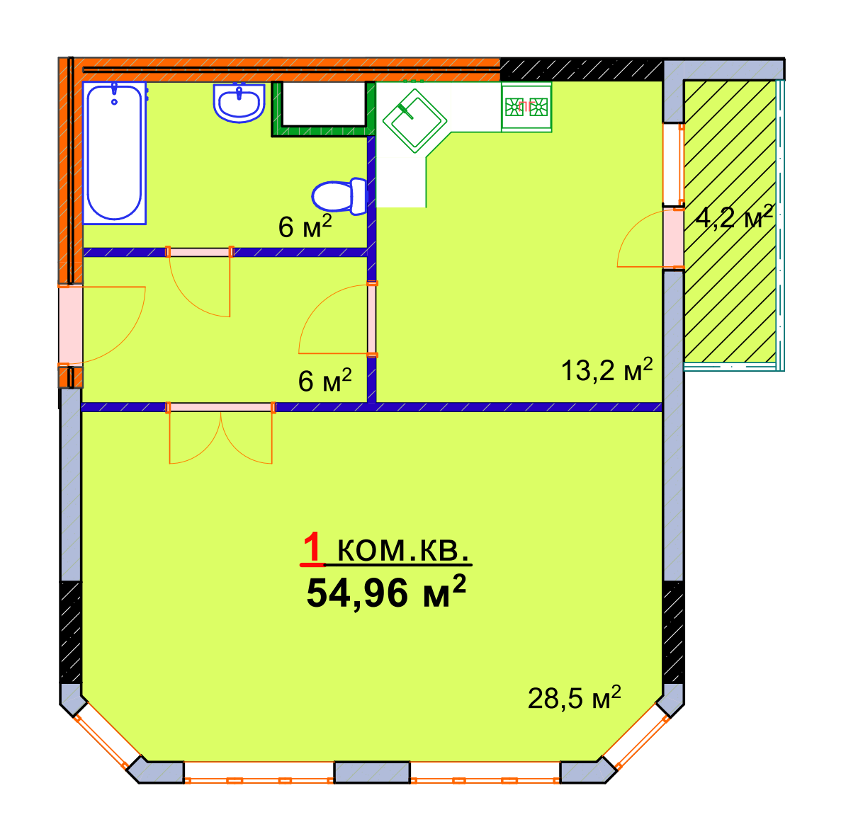 1-кімнатна 54.96 м² в ЖК Моноліт від 16 000 грн/м², Запоріжжя