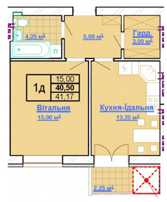 1-кімнатна 41.17 м² в КБ Довбуш від 22 600 грн/м², м. Трускавець
