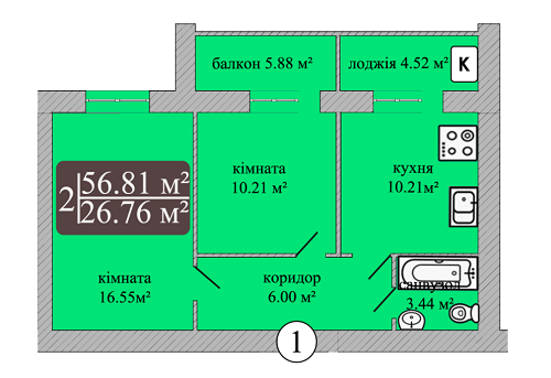 2-кімнатна 56.81 м² в ЖК Мрія Чернігів від 9 500 грн/м², Чернігів
