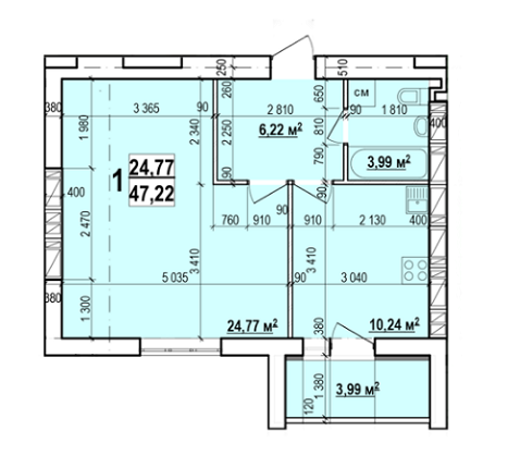 1-кімнатна 47.22 м² в ЖК Миру-2 від 11 500 грн/м², Харків
