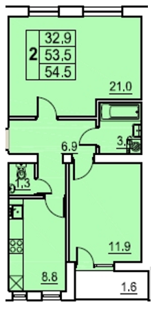 2-комнатная 54.5 м² в ЖК Перлина Мостищини от застройщика, г. Мостиска