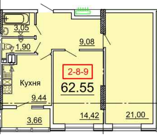 2-кімнатна 62.55 м² в ЖК Тридцять перша перлина від забудовника, Одеса