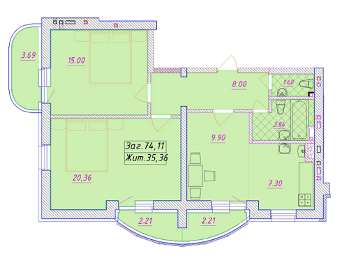 2-кімнатна 74.11 м² в ЖК Комфорт Сіті від 22 000 грн/м², Київ
