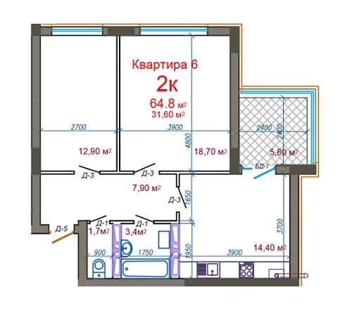 2-комнатная 64.8 м² в ЖК Княжий от 16 500 грн/м², Житомир