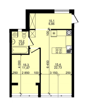 1-кімнатна 44.93 м² в ЖК Континент від 17 500 грн/м², с. Сокільники
