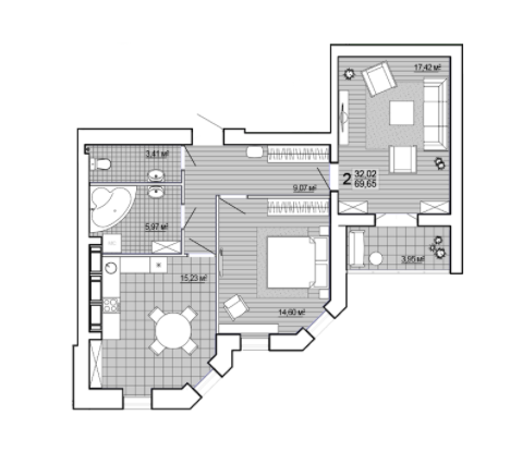 2-комнатная 69.65 м² в ЖК Сокольники от 14 300 грн/м², Харьков