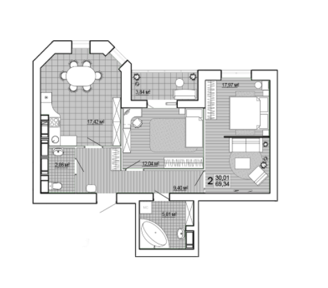 2-комнатная 69.34 м² в ЖК Сокольники от 14 300 грн/м², Харьков
