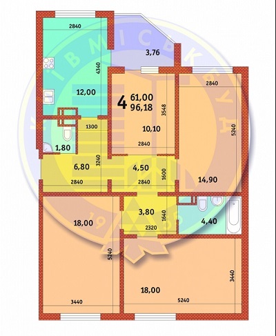 5+ комнат 96.18 м² в ЖК Новомостицко-Замковецкий от застройщика, Киев