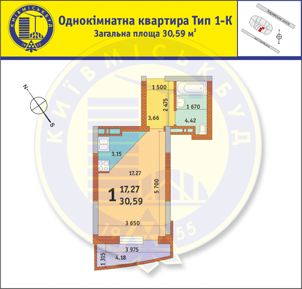 1-кімнатна 30.59 м² в ЖК на вул. Горлівська, 215а, 215б, 215в від забудовника, Київ