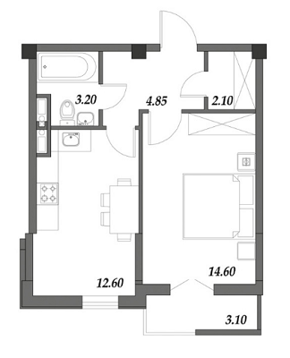 1-кімнатна 40.45 м² в ЖМ ARTVILLE від 17 350 грн/м², смт Авангард