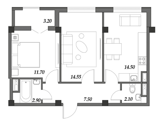 2-кімнатна 56.1 м² в ЖМ ARTVILLE від 17 100 грн/м², смт Авангард
