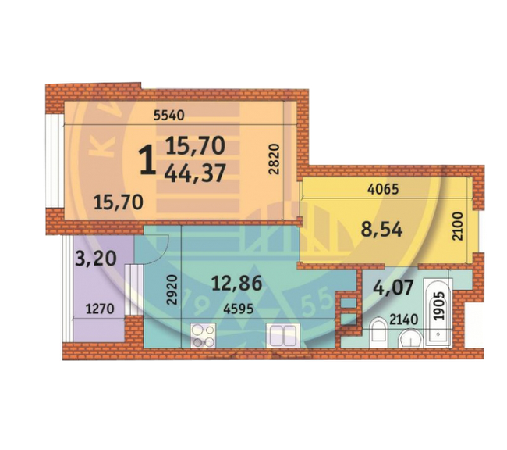 1-кімнатна 44.37 м² в ЖК Лумумби від 40 540 грн/м², Київ