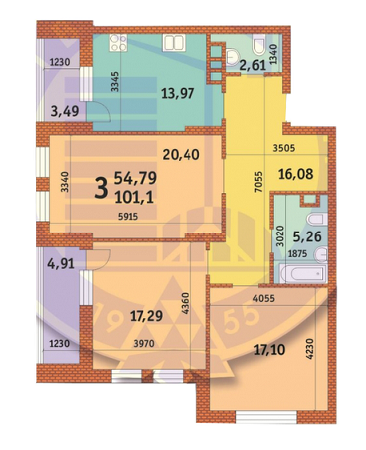 3-кімнатна 101.1 м² в ЖК Лумумби від 34 356 грн/м², Київ