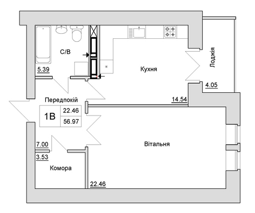 1-кімнатна 56.97 м² в ЖБ на вул. Шевченка, 4 від забудовника, м. Ірпінь