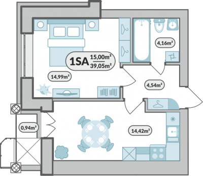1-кімнатна 39.05 м² в ЖК 7'я від 13 600 грн/м², с. Щасливе