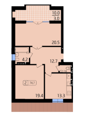 2-комнатная 74.7 м² в ЖК Паркове от застройщика, Львов