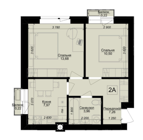 2-кімнатна 43.81 м² в ЖК Оксамитовий від 13 900 грн/м², с. Софіївська Борщагівка