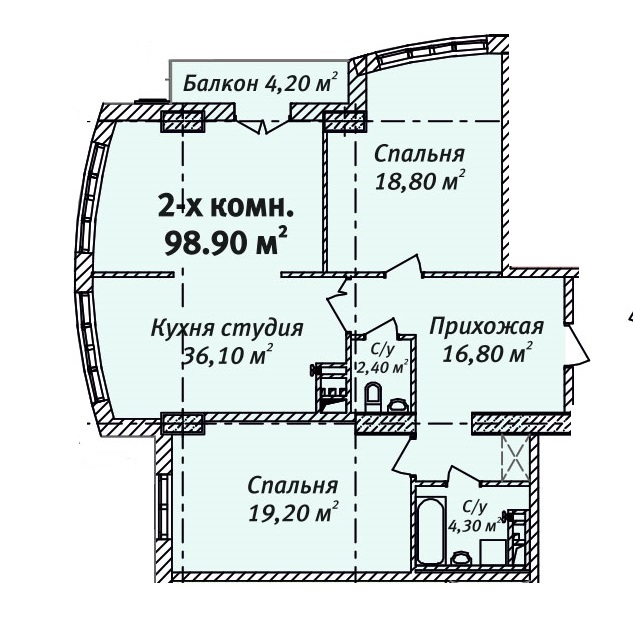 2-кімнатна 98.9 м² в ЖК Бельетаж. Будинок на Бєлінського від забудовника, Одеса