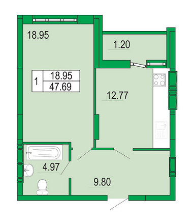 1-кімнатна 47.69 м² в ЖК Венеція від забудовника, Київ