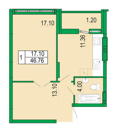 1-кімнатна 46.76 м² в ЖК Венеція від забудовника, Київ