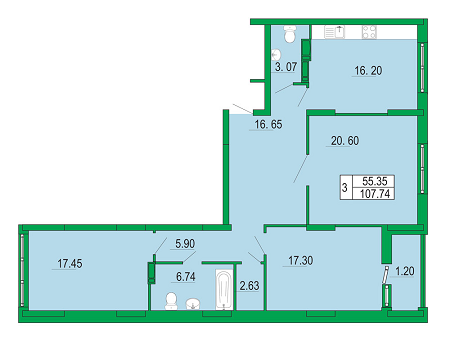 3-кімнатна 107.74 м² в ЖК Венеція від забудовника, Київ