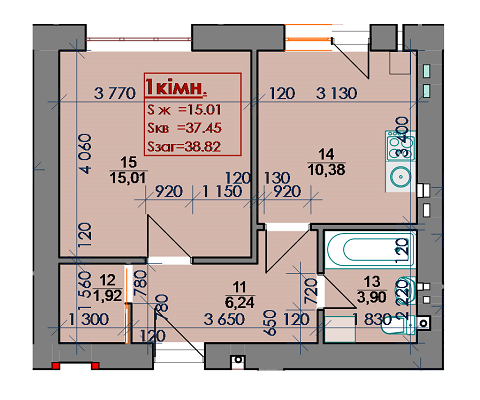 1-комнатная 38.82 м² в ЖК на ул. Волчинецкая / ул. Коломийская от застройщика, Ивано-Франковск