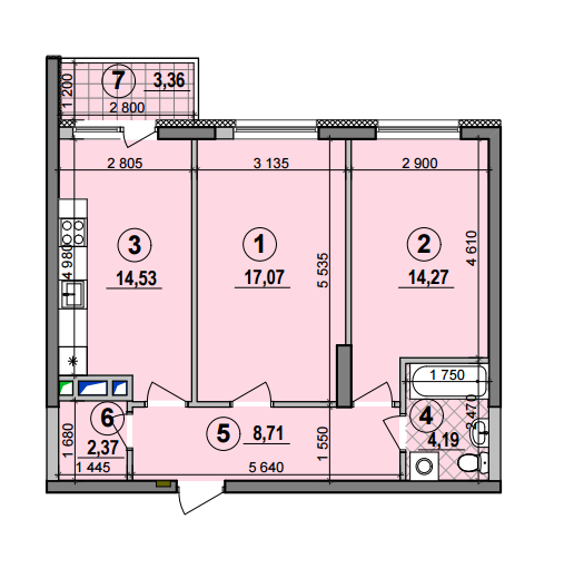 2-комнатная 61.14 м² в ЖК Галактика от 21 440 грн/м², Киев