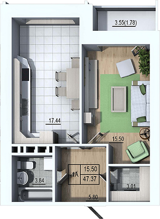 1-комнатная 47.37 м² в ЖК Гармония от 12 500 грн/м², Львов
