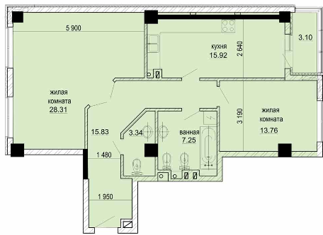 2-кімнатна 87.51 м² в ЖК Будинок на Набережній від забудовника, Харків
