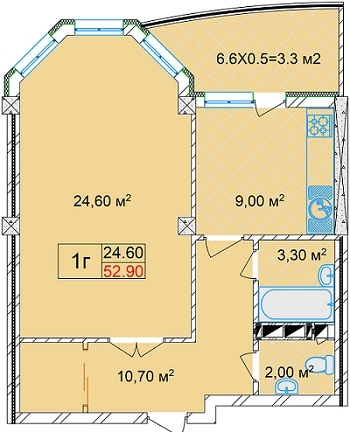 1-комнатная 52.9 м² в ЖК Дом на Строителей от застройщика, Киев