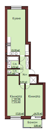 2-кімнатна 70.46 м² в ЖК Європа від 11 900 грн/м², м. Пустомити