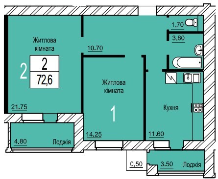 2-кімнатна 72.6 м² в ЖК Зелений від 13 000 грн/м², м. Біла Церква