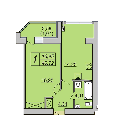 1-комнатная 40.72 м² в ЖК Зеленый массив от 14 000 грн/м², Луцк
