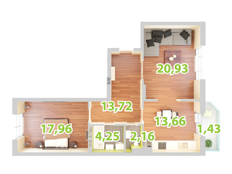 2-комнатная 74.11 м² в ЖК Зеленый Остров-2 от застройщика, Киев