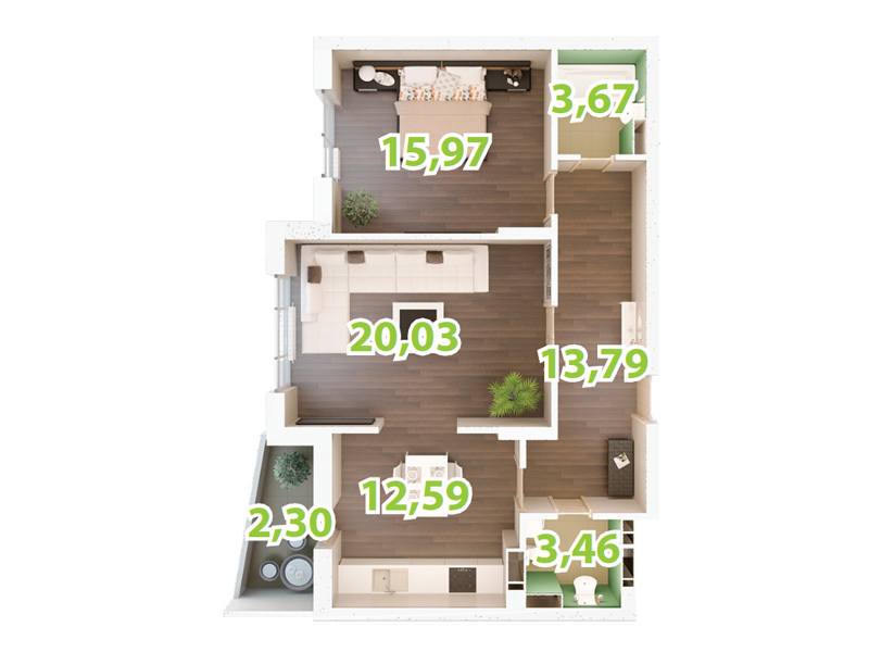 2-кімнатна 71.81 м² в ЖК Зелений острів-2 від забудовника, Київ